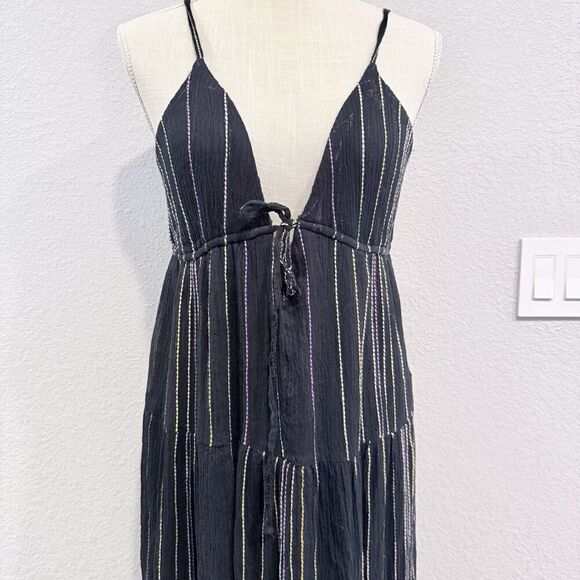 Mango MNG Dobby Stripe Cotton Blend Sundress Midi Flowy Size 8 Sleeveless - Picture 7 of 11